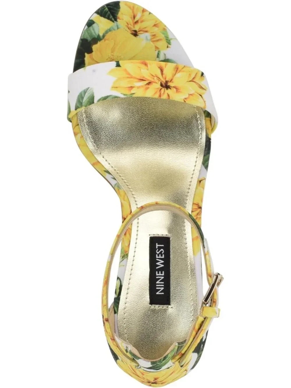 Women's Yellow Rose Floral Round Toe Ankle Strap Wnpruce Heeled Sandal Shoes